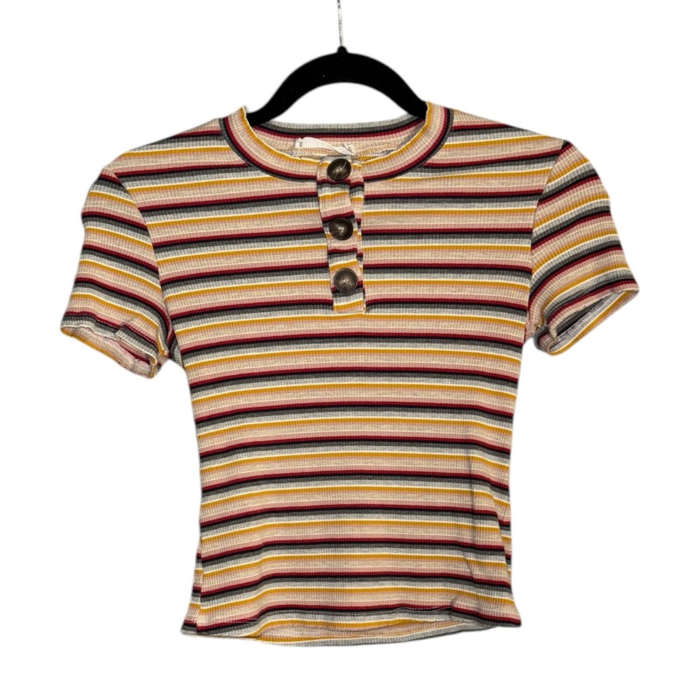 Lush 90s Ribbed Striped Henley Top – Earth Tones